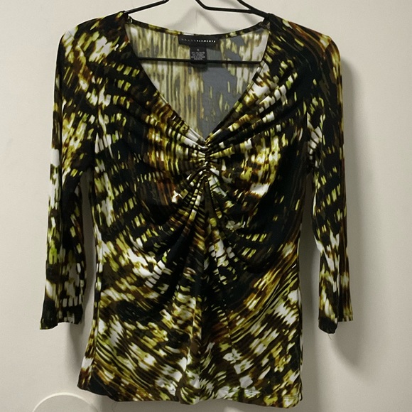 Grace Elements Tops - Cool Grace Elements Brown Yellow & Black Pleated Accent Polyester Spandex Top!